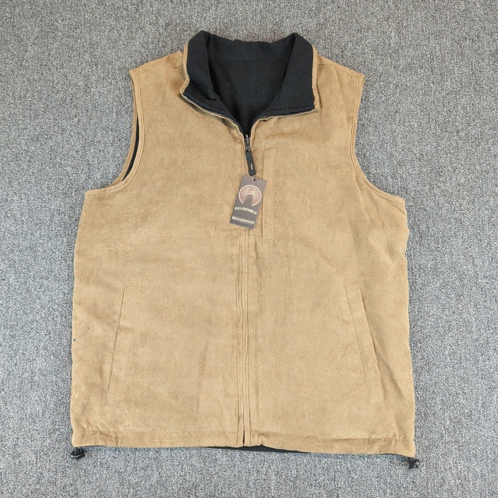 Weatherproof Gorpcore Reversible Vest Mens M Teakwood Tan Faux Suede Fleece NWT
